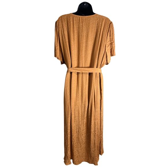 Ava & Viv Wrap Dress Womens 2X Rust Jacquard Animal Print Tie Waist Midi New - Picture 4 of 8